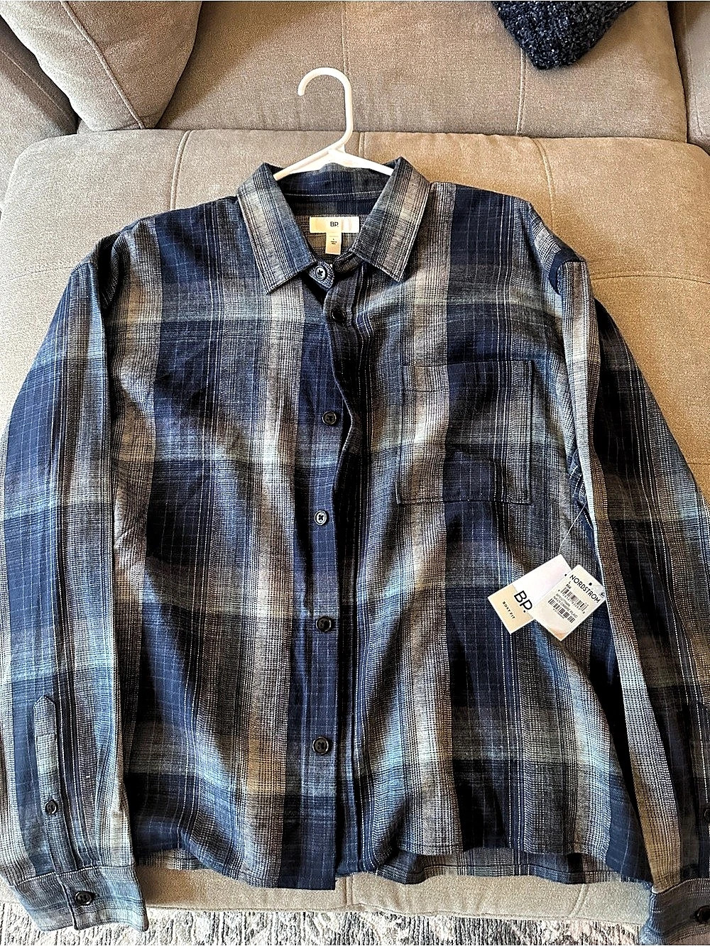 BP. Plaid Button Down Shirt Blue & Gray Large